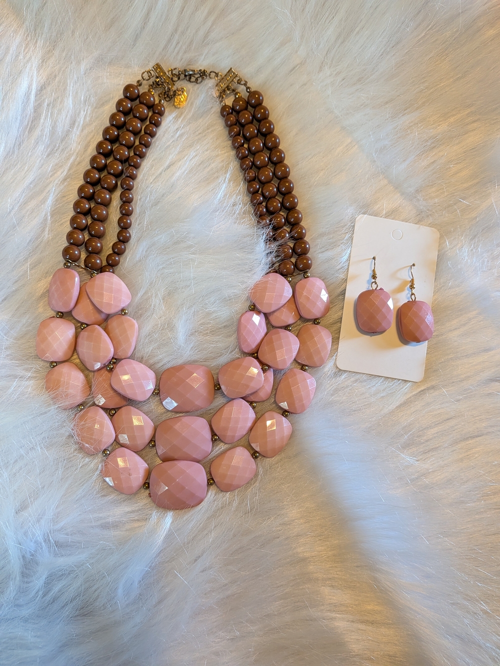 Women’s Pink Statement Beaded Necklace and Earring Set - Unbranded
